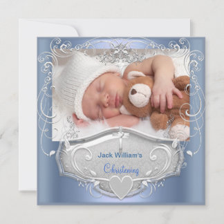 Doopfeest voor baby jongen, doop, blauwe zilveren kaart
