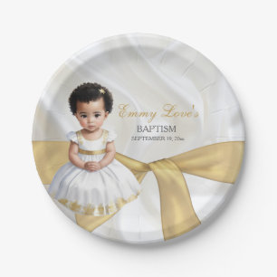 Doopfeest voor babymeisje Wit & Goud Papieren Bordje