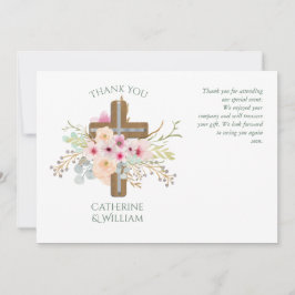 Doopkaart BEDANKJE - salie roze Flora kruis Kaart