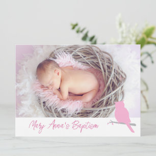 Doopkaart met babymeisje uil vogel foto uitnodigin kaart