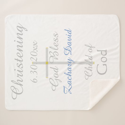 Doopkruis Jongen Blauw Star Rattle Medium Sherpa Deken (Voorkant (horizontaal))