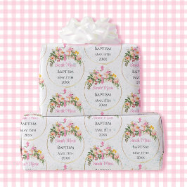 Doopnaam Datum Pink Floral Spray Cadeaupapier