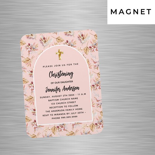 Dooppampas florals roos gouden uitnodiging magneet