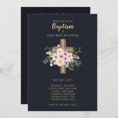 Doopprogramma - Bloemenkruis Navyblauw Goud Programma (Voorkant / Achterkant)