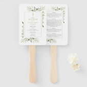 Doopprogramma met groene takken en gouden kruis handwaaier (Voorkant en achterkant)