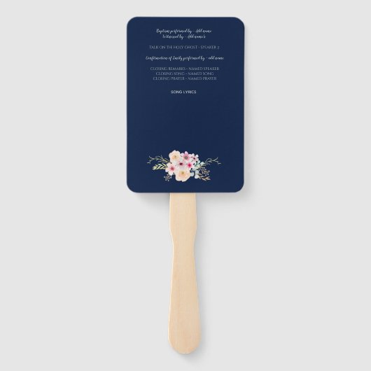 Doopprogramma ventilator - Bloemkruis Navyblauw Handwaaier (Achterkant)