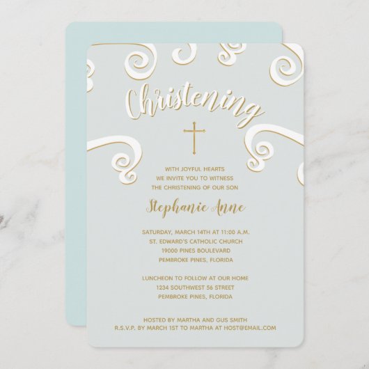 Dooprollen in poederblauw en goud kaart (Voorkant / Achterkant)