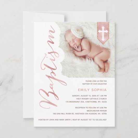 Doopscript Shiny Blush Photo Invitation Kaart (Voorkant)