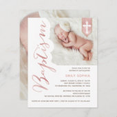 Doopscript Shiny Blush Photo Invitation Kaart (Voorkant / Achterkant)