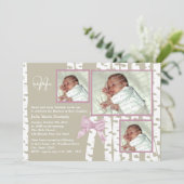 Doopsel Baby Birch Foto Roze Kaart (Staand voorkant)
