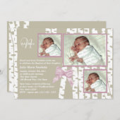 Doopsel Baby Birch Foto Roze Kaart (Voorkant / Achterkant)