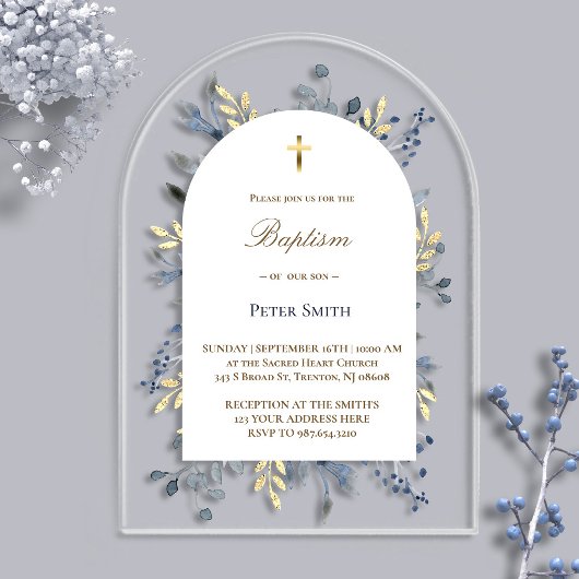 Doopsel blauw gebladerte acryl uitnodiging acryl uitnodigingen