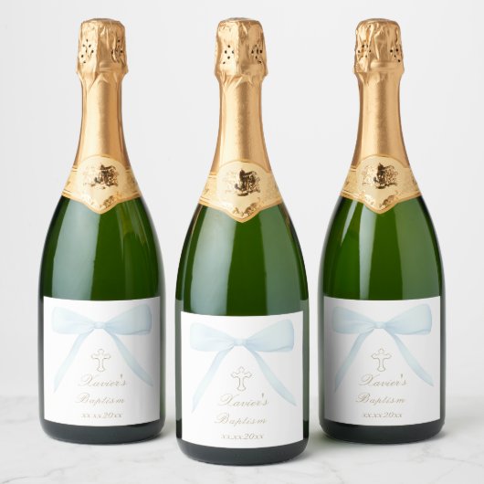 Doopsel blauwe boog sparkling wijnetiket (Flessen)