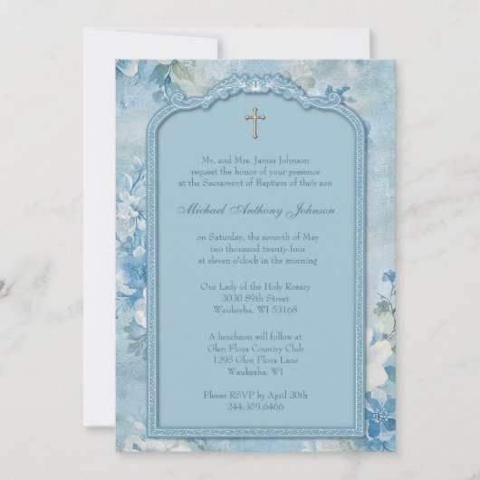 Doopsel doopsel Blauw Wit Bloem Kaart (Voorkant)