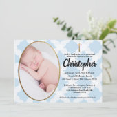 Doopsel Doopuitnodiging blauw & goud Kaart (Staand voorkant)