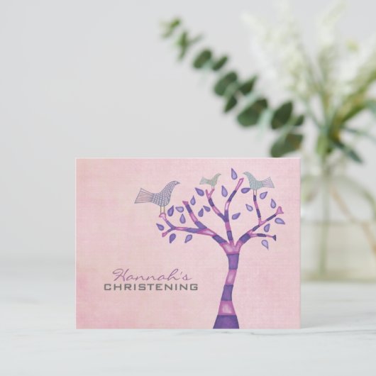 Doopsel doopvogeltrio in boomfeestuitnodiging aankondigingskaart (Staand voorkant)
