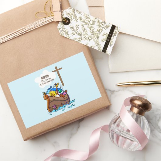 Doopsel Jongen Noah's Ark, schattige dieren gepers Rechthoekige Sticker (Geschenken)