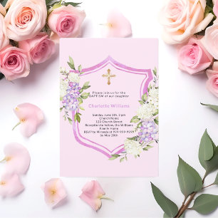 Doopsel kam roze bloemen meisje kaart