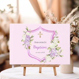 Doopsel kam roze paarse bloemen meisje gastenboek
