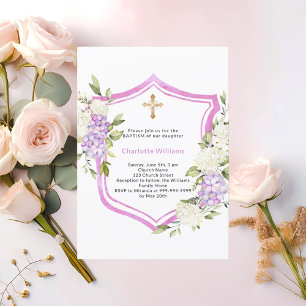 Doopsel kam roze paarse bloemen meisje kaart