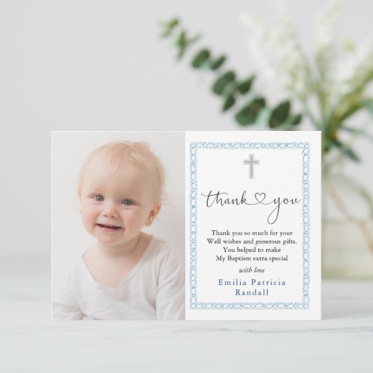 Doopsel Kruis Foto Dank u kaart (Staand voorkant)