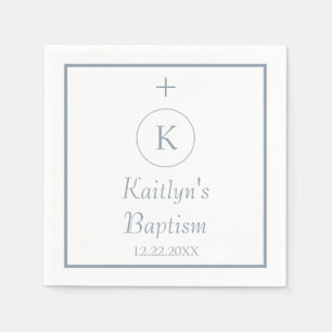 Doopsel Monogram Initialen Dusty Blue White Elegan Servet