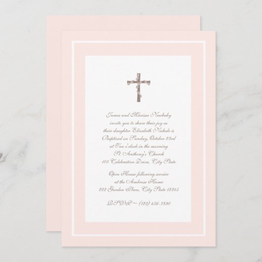 Doopsel Zacht Roze en Bruin Kaart (Voorkant / Achterkant)