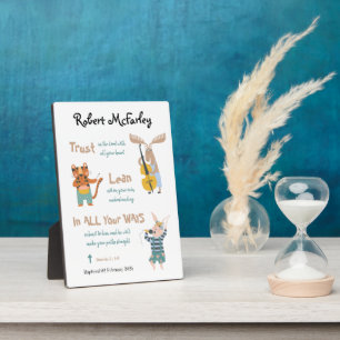 Doopsjongen Schattigee muziekdieren met Bijbelvers Fotoplaat