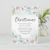 doopuitnodiging | Blauwe winterbloemen Kaart (Staand voorkant)