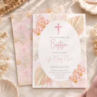 Doopuitnodiging voor meisje | Boho bloemenkruis Kaart