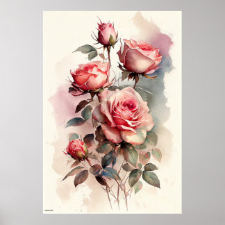door ai gegenereerde roze rozen wand stijl poster