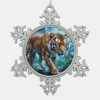 Door AI gegenereerde tijgerkunst Tin Sneeuwvlok Ornament