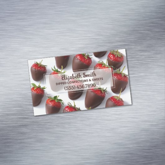 Door chocolade gedekte aardbeien magnetisch visitekaartje (Voorbeeld)