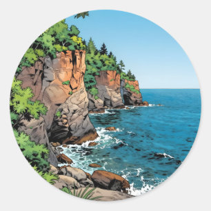 Door County Illustratie De Bluffs en Meer Ronde Sticker