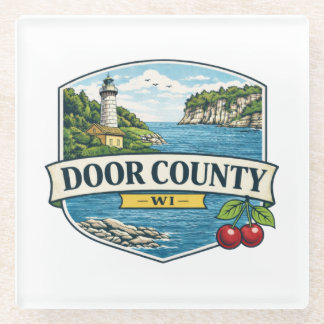 Door County, WI Vuurtoren en Lake MichiganMagneet Glazen Onderzetter