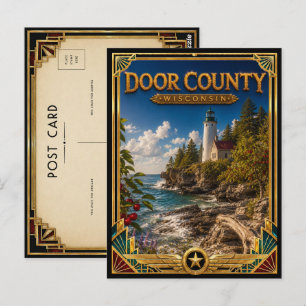 Door County Wisconsin Vintage Art Deco Gouden Tijd Briefkaart