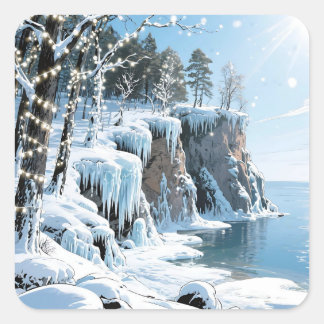 Door County  Wisconsin Winter Christmas  Vierkante Sticker