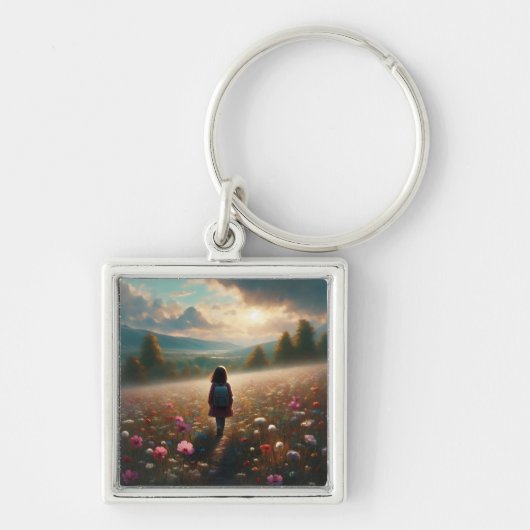 Door de bloesems - Avontuurlijk Pad Sleutelhanger (Voorkant)