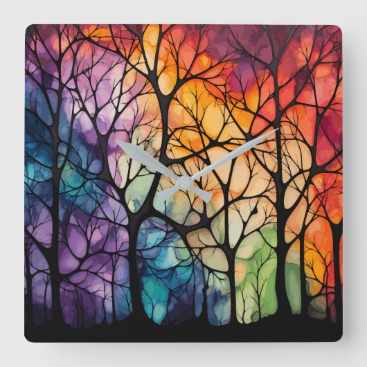 Door de Bomen Wandklok Vierkante Klok (Voorkant)