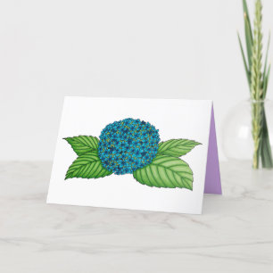 Door de hand getekende, blauwe hydrangea-bloemkaar bedankkaart