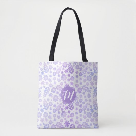 Door de hand getekende Floral Pattern & Monogram Tote Bag (Voorkant)