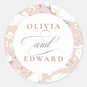 Door de hand getekende wilde bloemen Elegant Gold Ronde Sticker