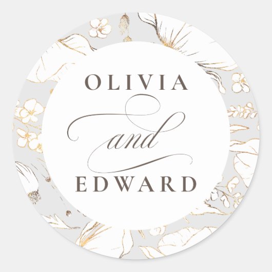 Door de hand getekende wilde bloemen Elegant Gold  Ronde Sticker (Voorkant)
