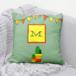 Door de hand getrokken Cactus + monogram Festive F Kussen