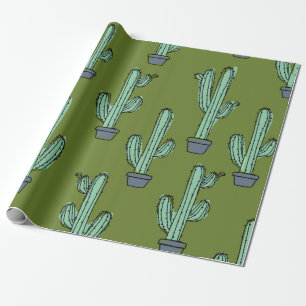Door de hand getrokken cactuurpatroon cadeaupapier