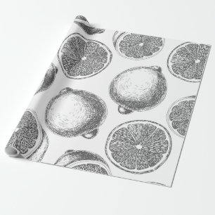 Door de hand getrokken citroenpatroon cadeaupapier