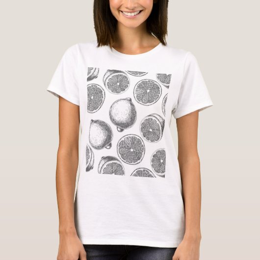 Door de hand getrokken citroenpatroon t-shirt (Voorkant)