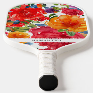 Door de hand getrokken floraal en elegant pickleball paddle