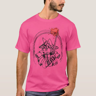 Door de hand getrokken samurai-kat met bloedsplatt t-shirt