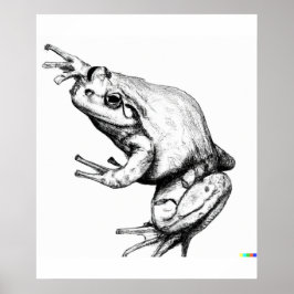 Door de hand getrokken schets van kikker in ukiyo- poster